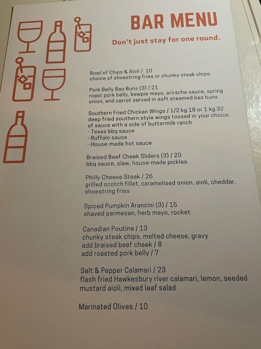 Menu, Toorak Hotel