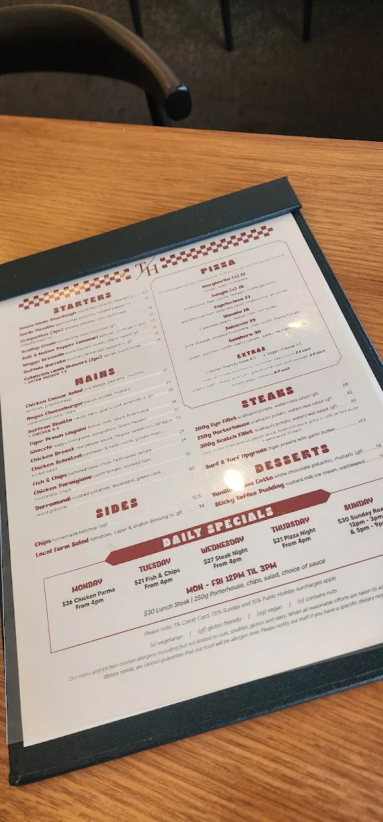 Menu, Toorak Hotel