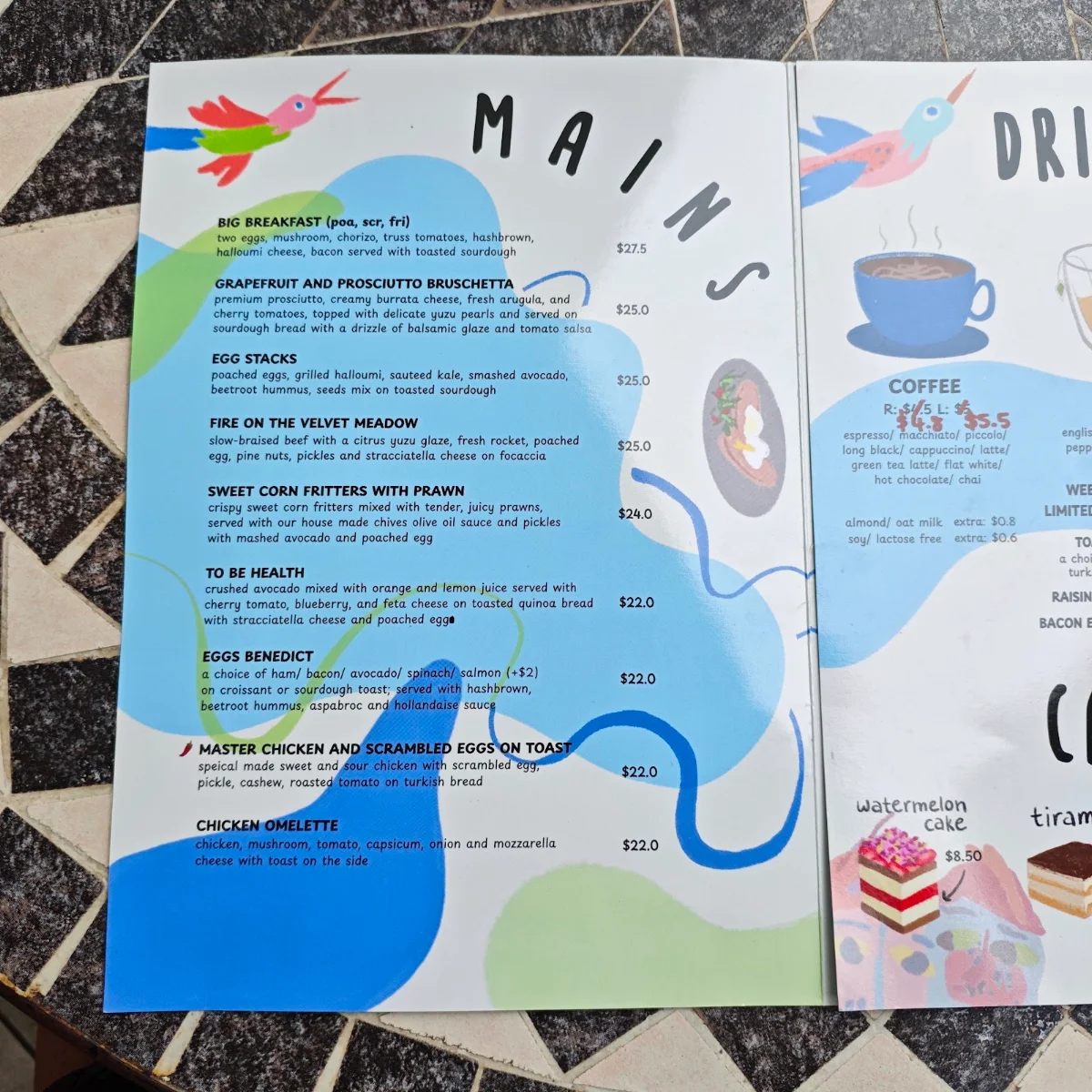 Menu, Cafe Markus Chatswood