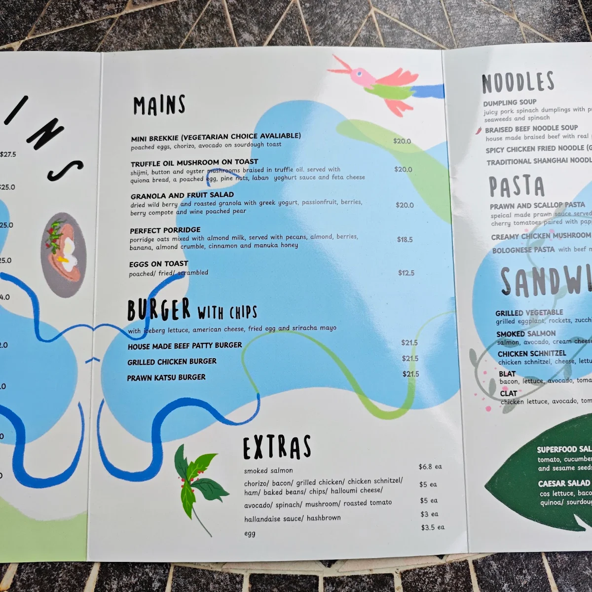 Menu, Cafe Markus Chatswood