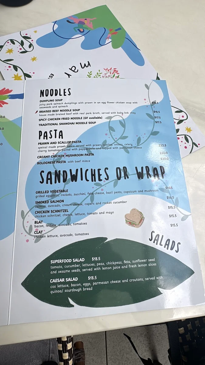 Menu, Cafe Markus Chatswood