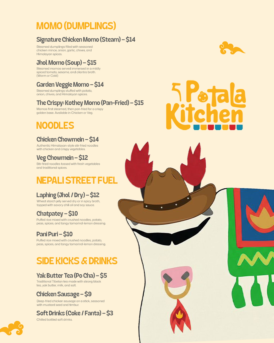 Menu, The Potala Kitchen