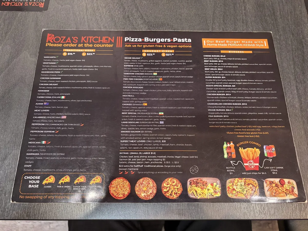 Menu, Roza’s Kitchen - Pizza, Burgers, Pasta