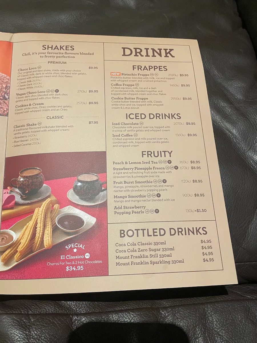 Menu, San Churro Greensborough
