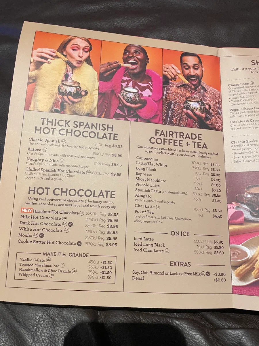 Menu, San Churro Greensborough