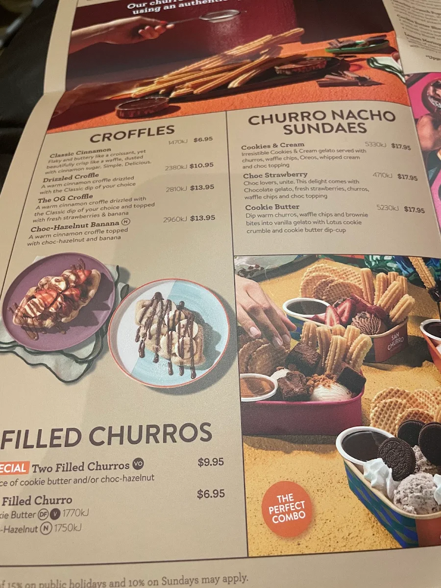 Menu, San Churro Greensborough