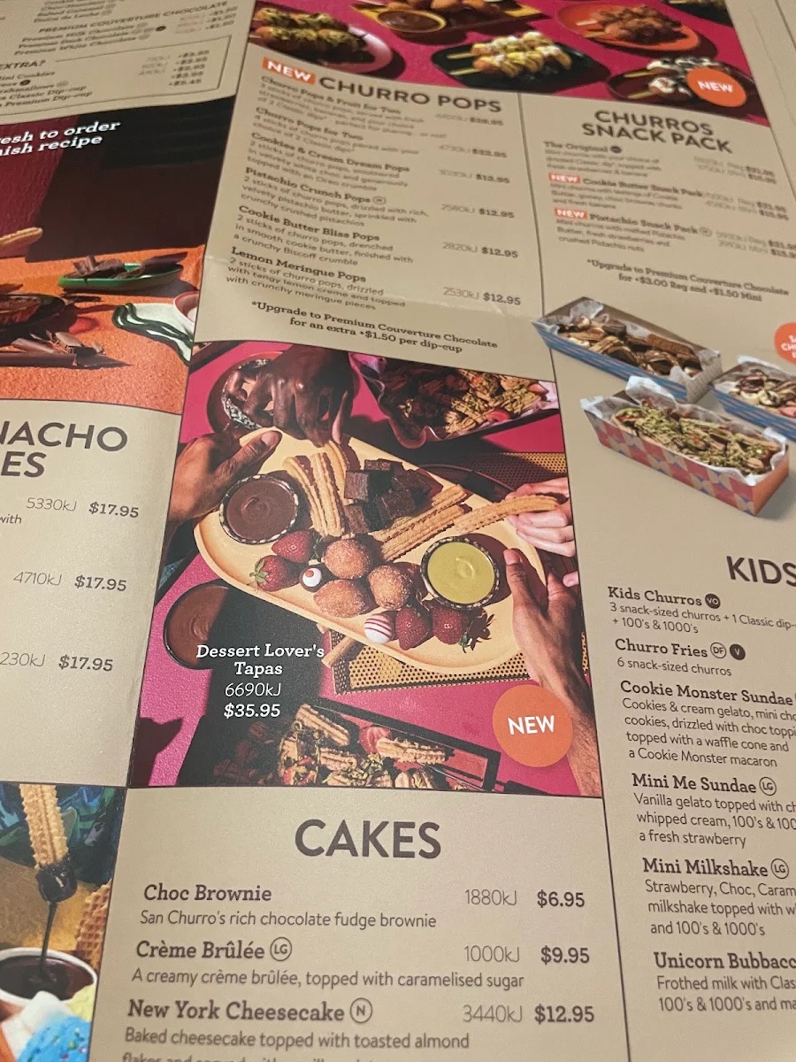 Menu, San Churro Greensborough
