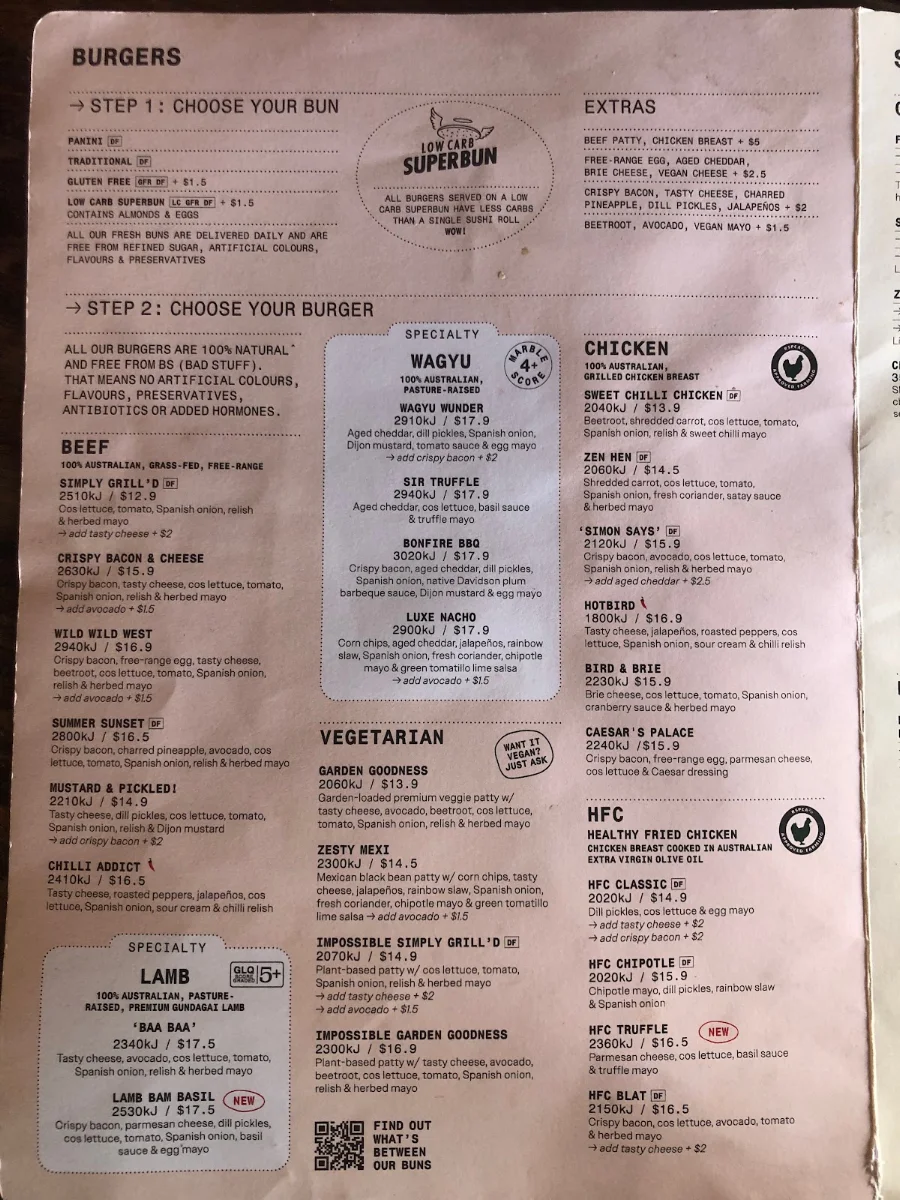 Menu, Grill'd Fremantle