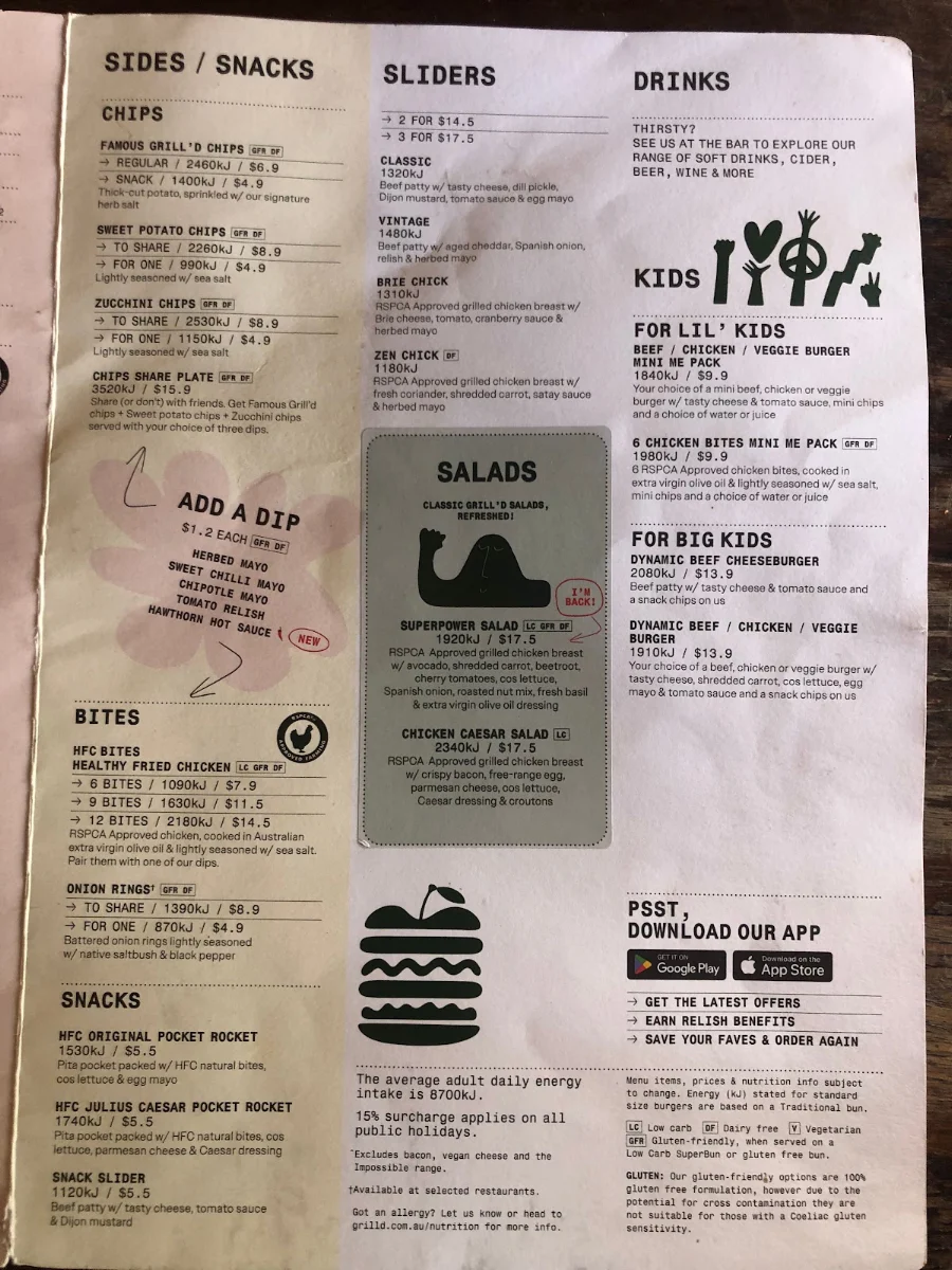 Menu, Grill'd Fremantle