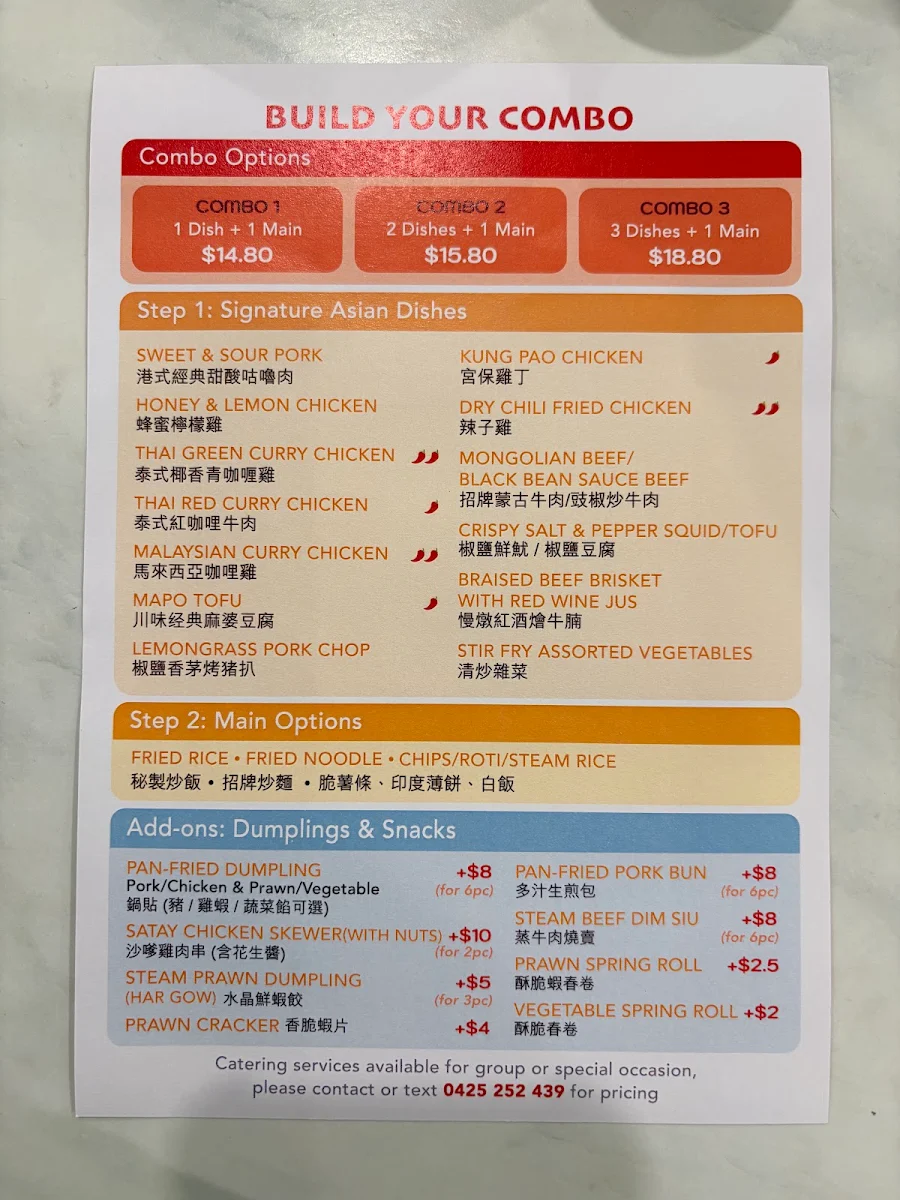 Menu, Asian Delight Templestowe
