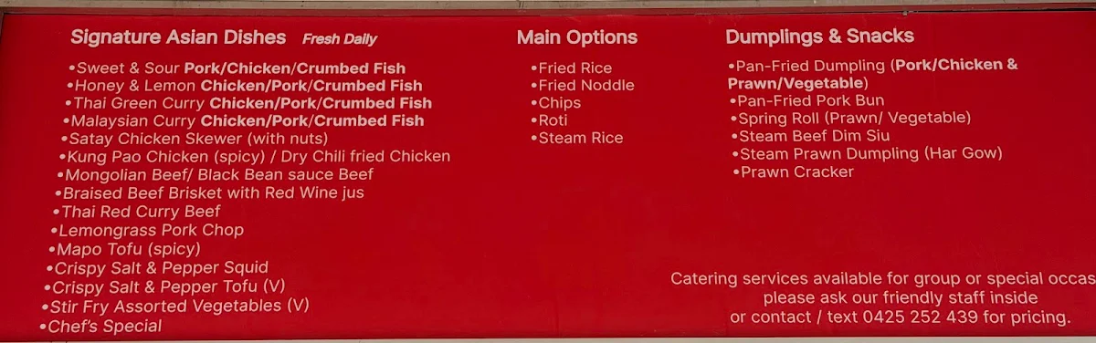 Menu, Asian Delight Templestowe