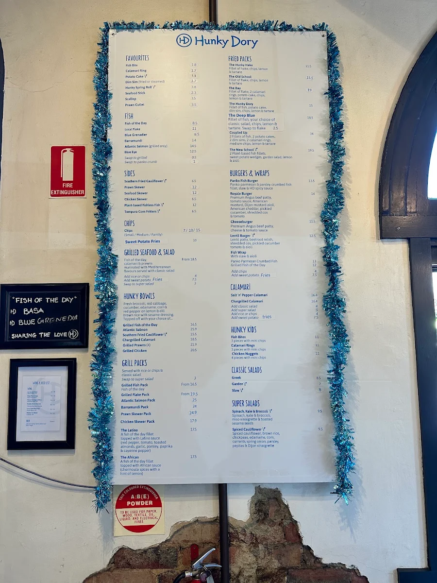 Menu, Hunky Dory Fish & Chips Richmond
