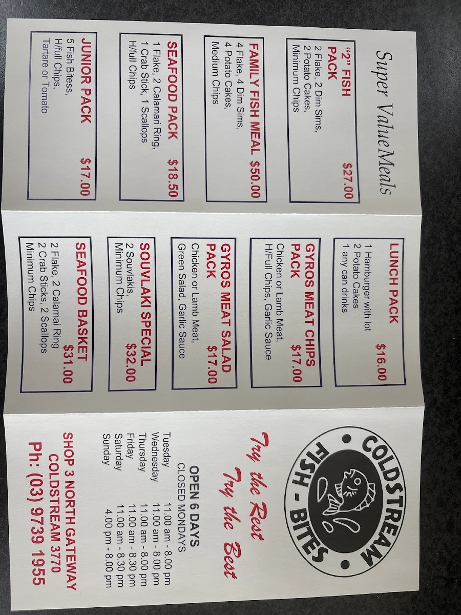 Menu, Coldstream Fish Bites
