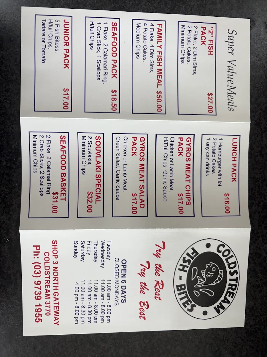 Menu, Coldstream Fish Bites