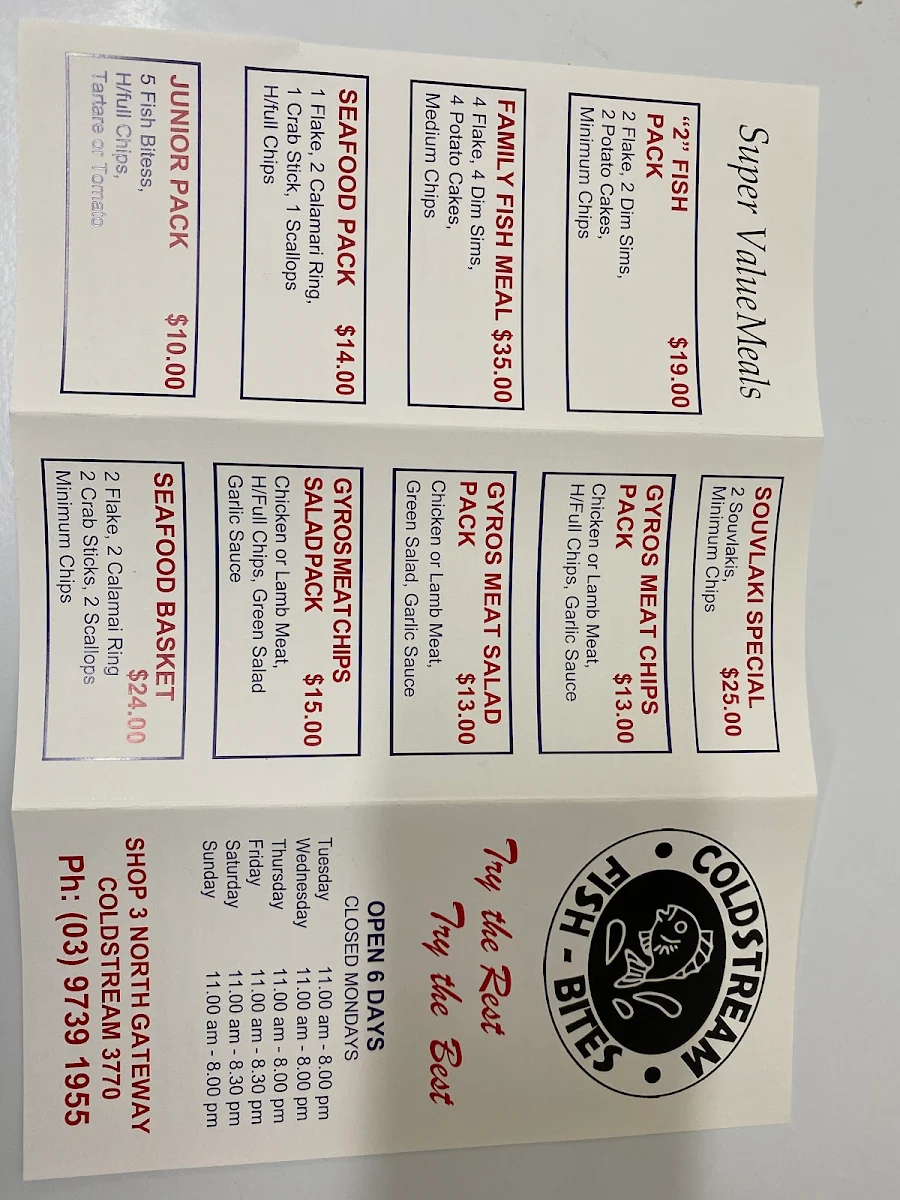 Menu, Coldstream Fish Bites