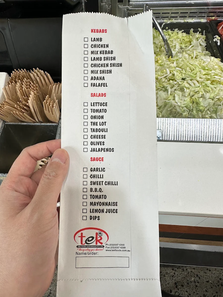 Menu, Southern Xross Kebabs
