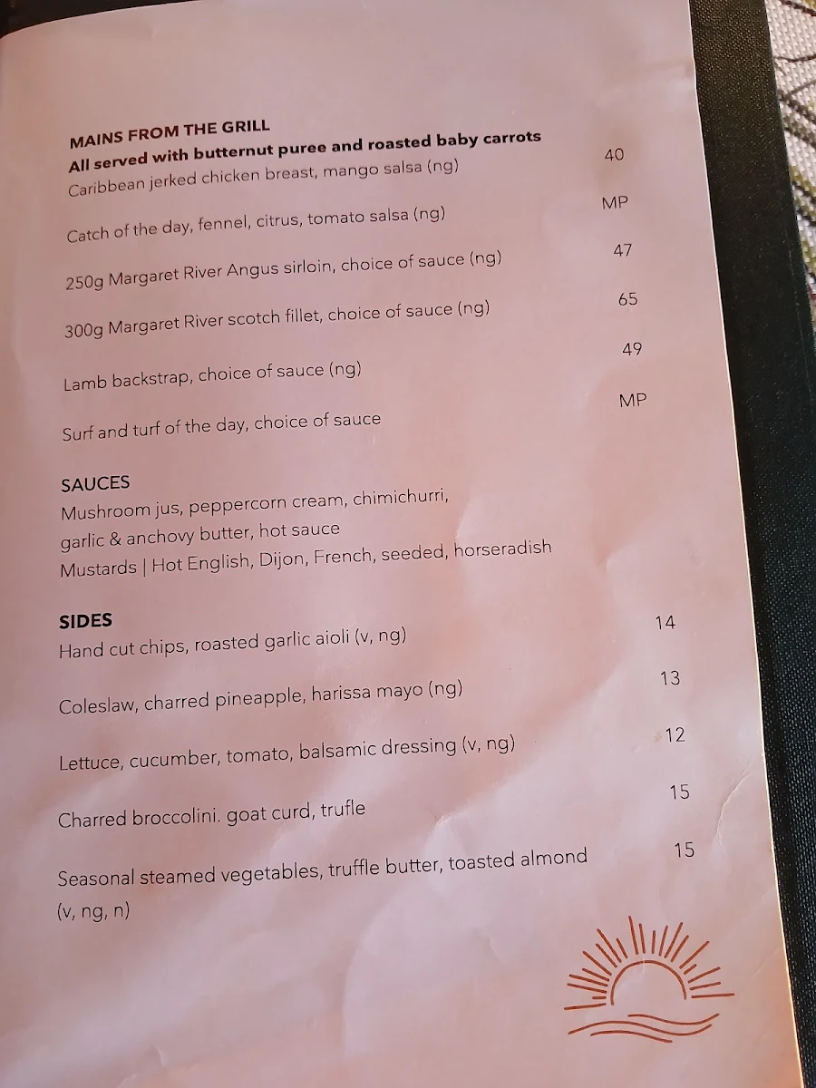 Menu, Sunset Bar & Grill