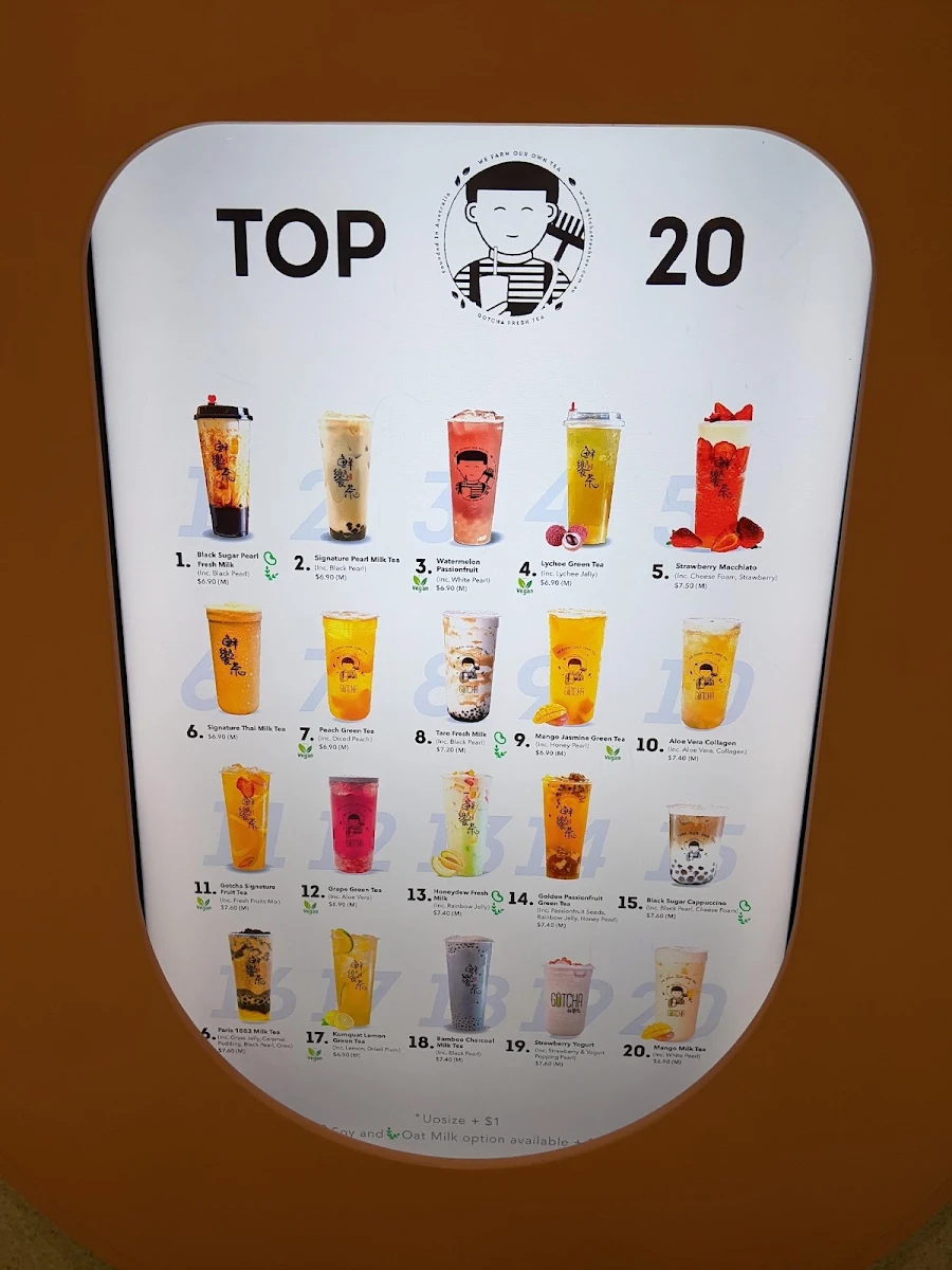 Menu, Gotcha Fresh Tea Booragoon
