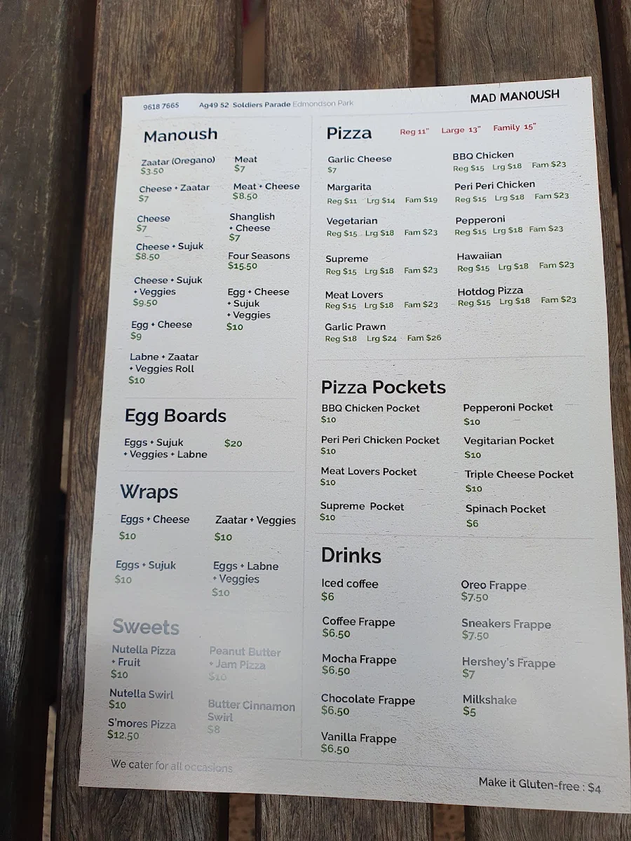 Menu, Mad Manoush (Ed. Square)