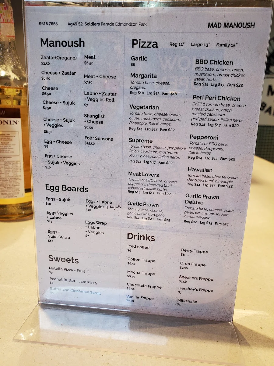 Menu, Mad Manoush (Ed. Square)