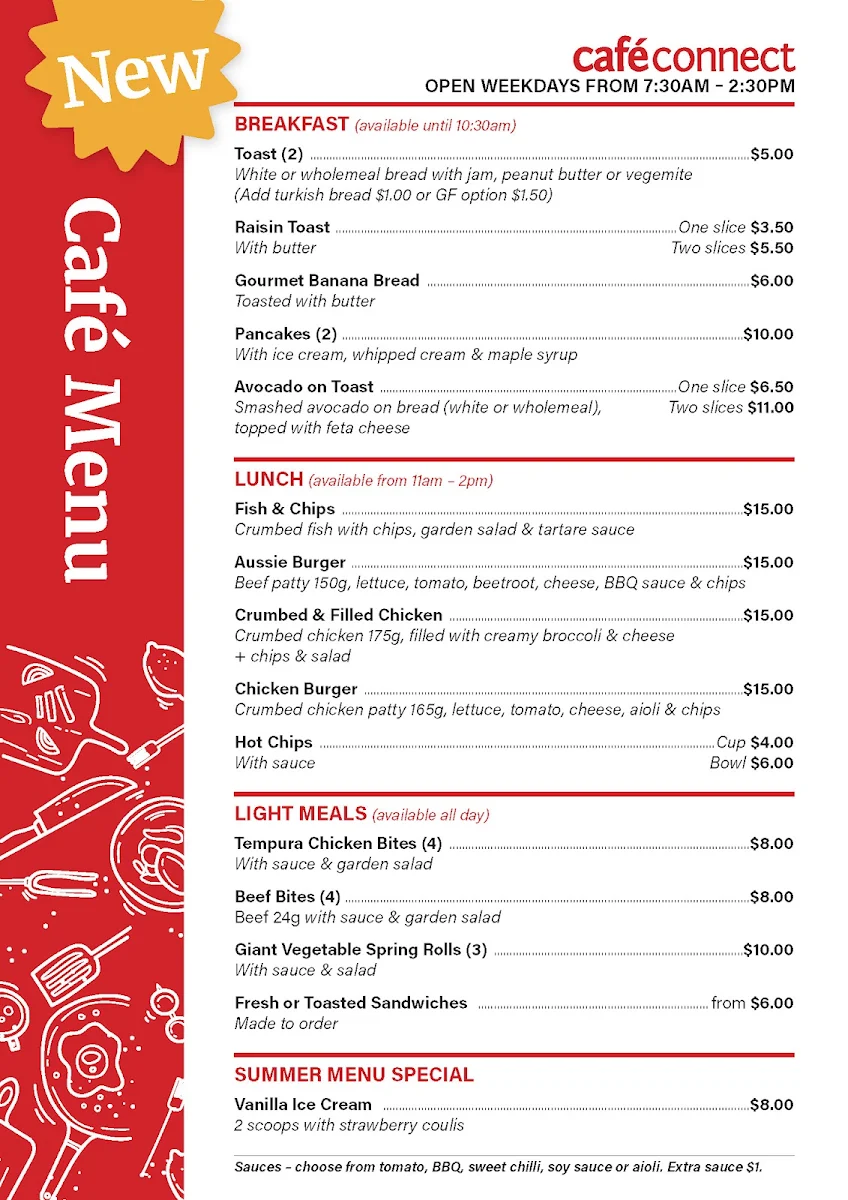 Menu, Café Connect