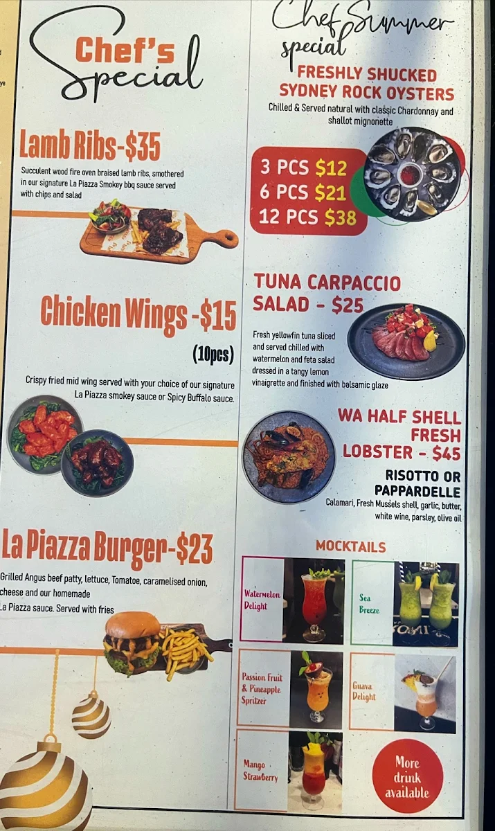 Menu, La Piazza Wood-fired Pizzeria and Restaurant