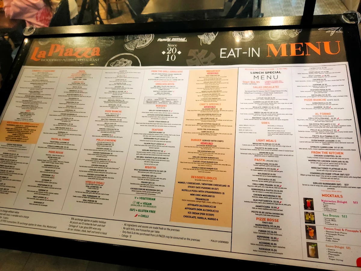 Menu, La Piazza Wood-fired Pizzeria and Restaurant
