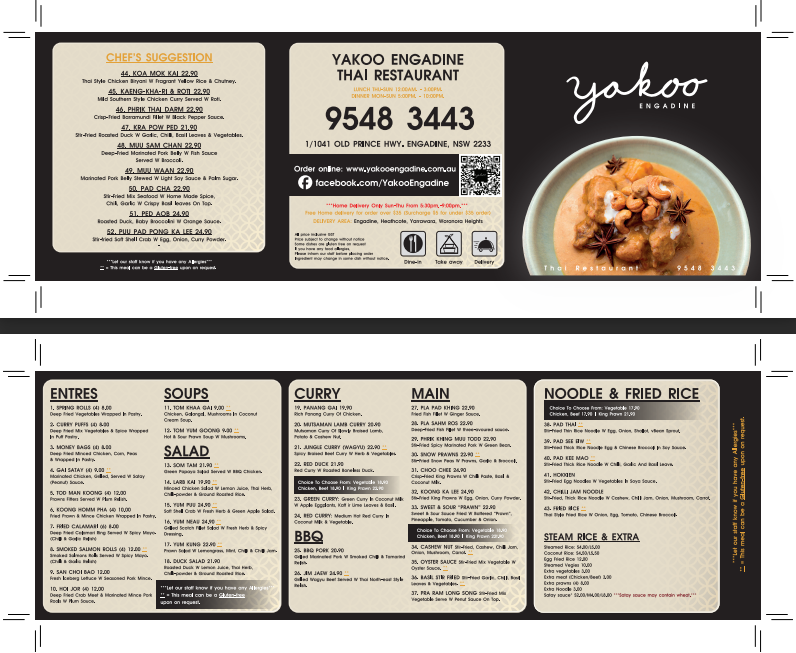 Menu, Yakoo Engadine