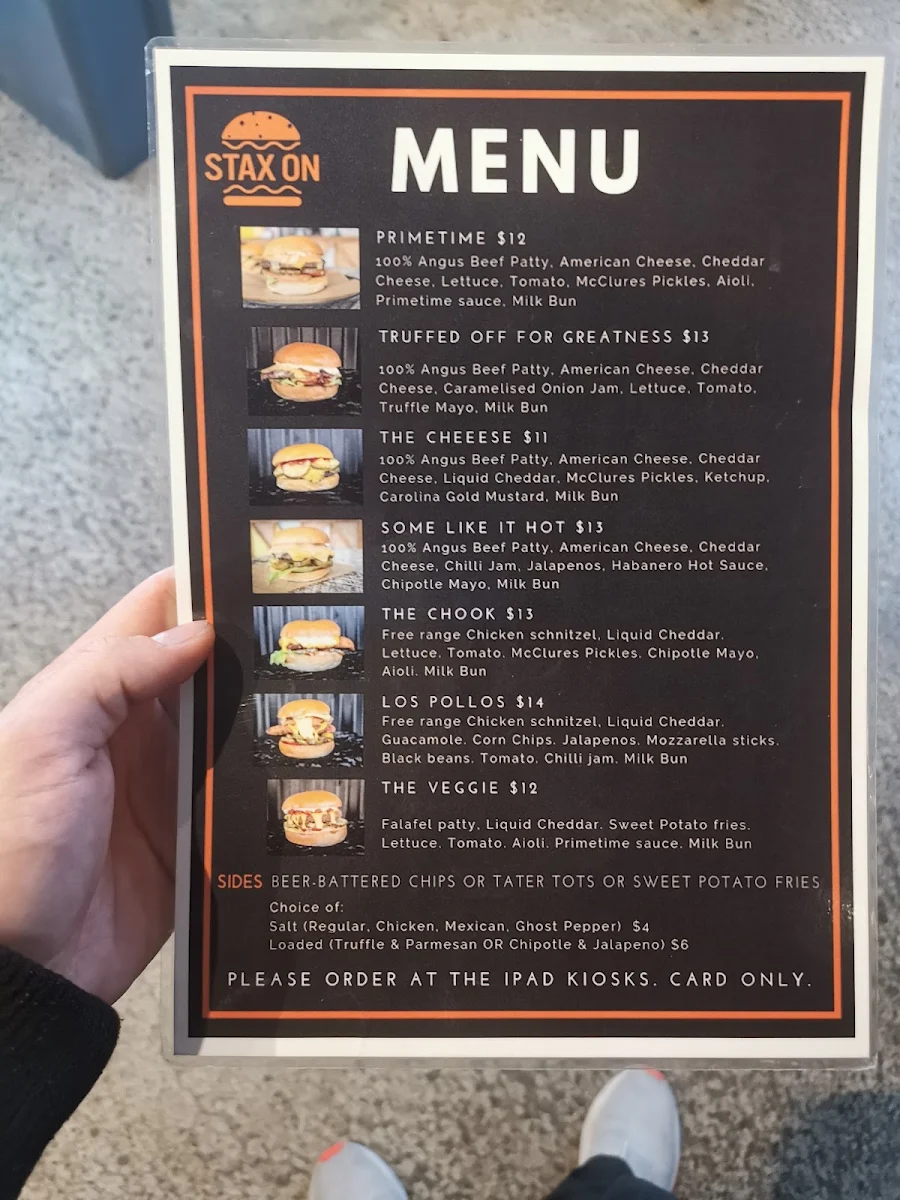 Menu, Stax On Burgers