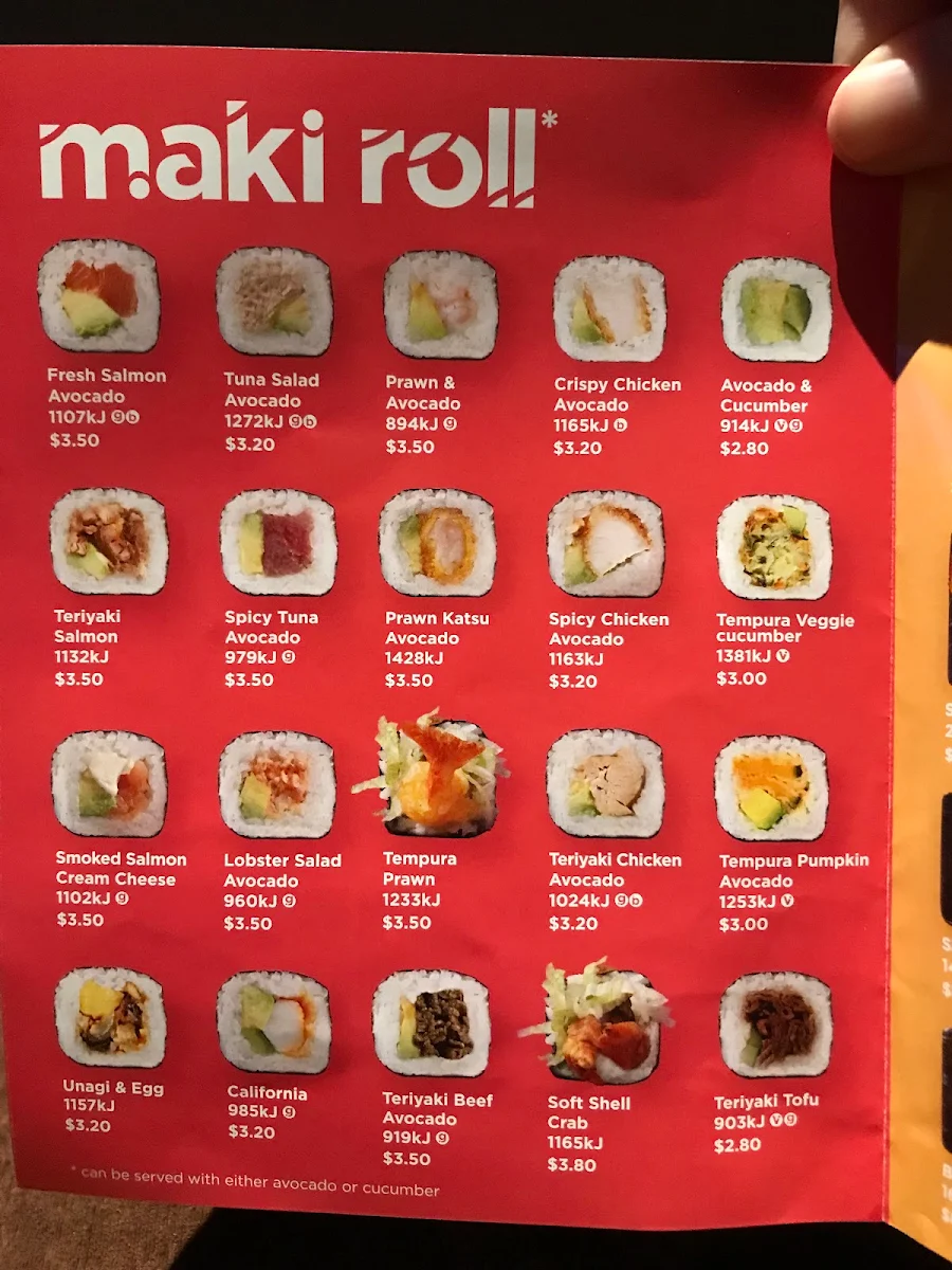 Menu, Sushi Hub Cranbourne
