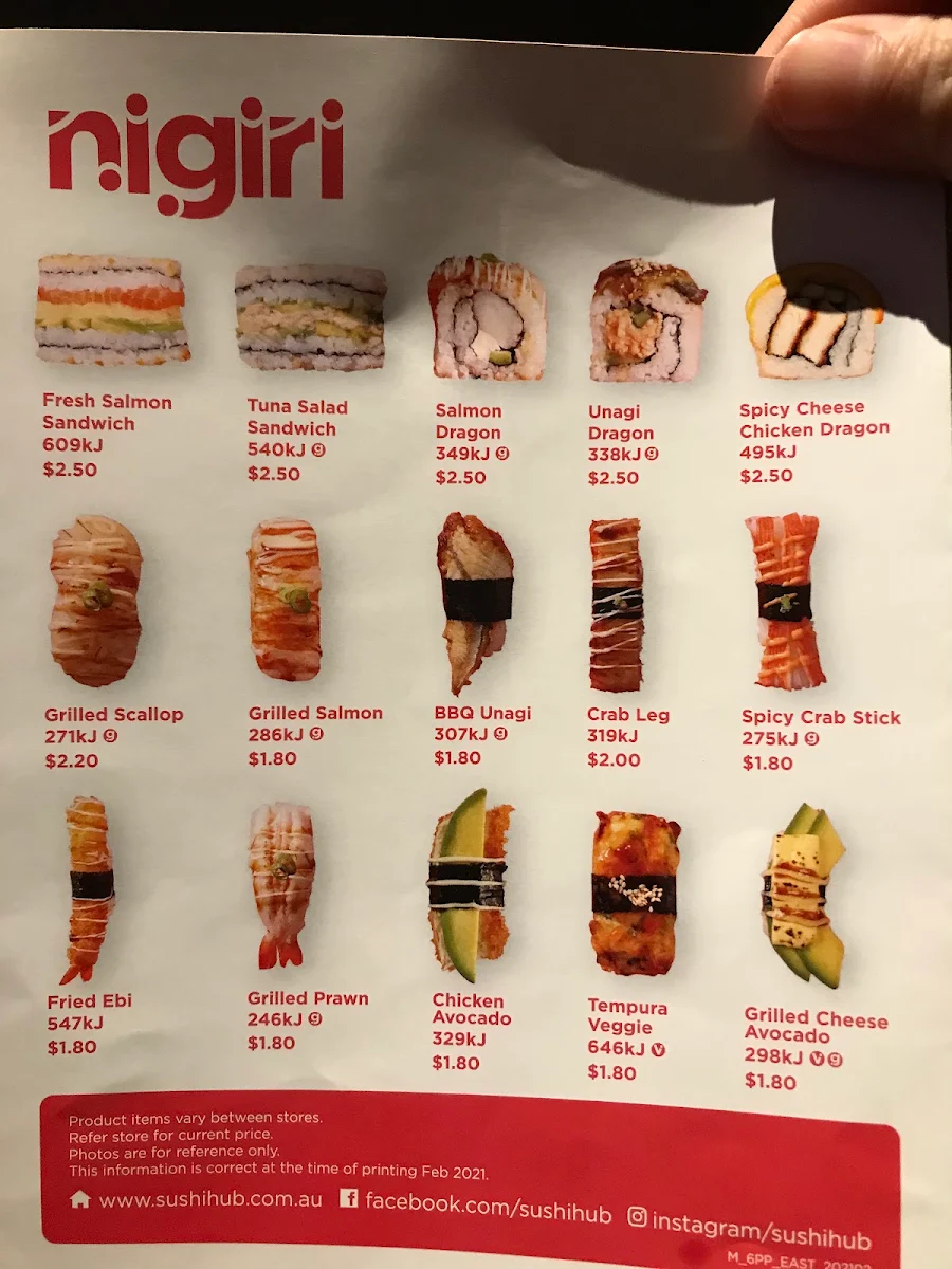 Menu, Sushi Hub Cranbourne