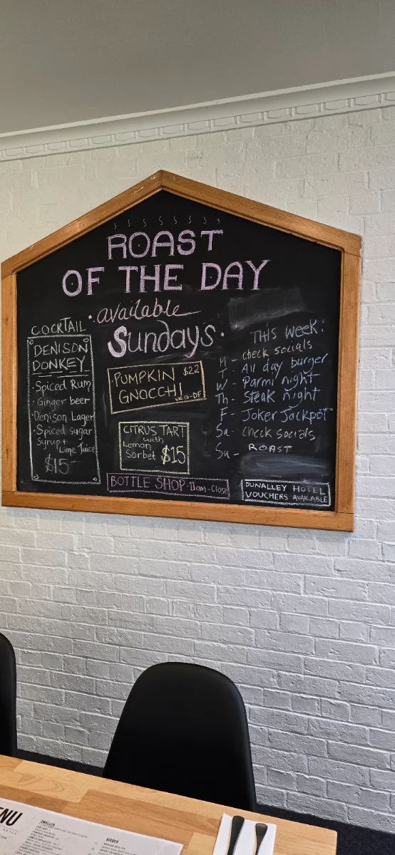 Menu, Dunalley Hotel