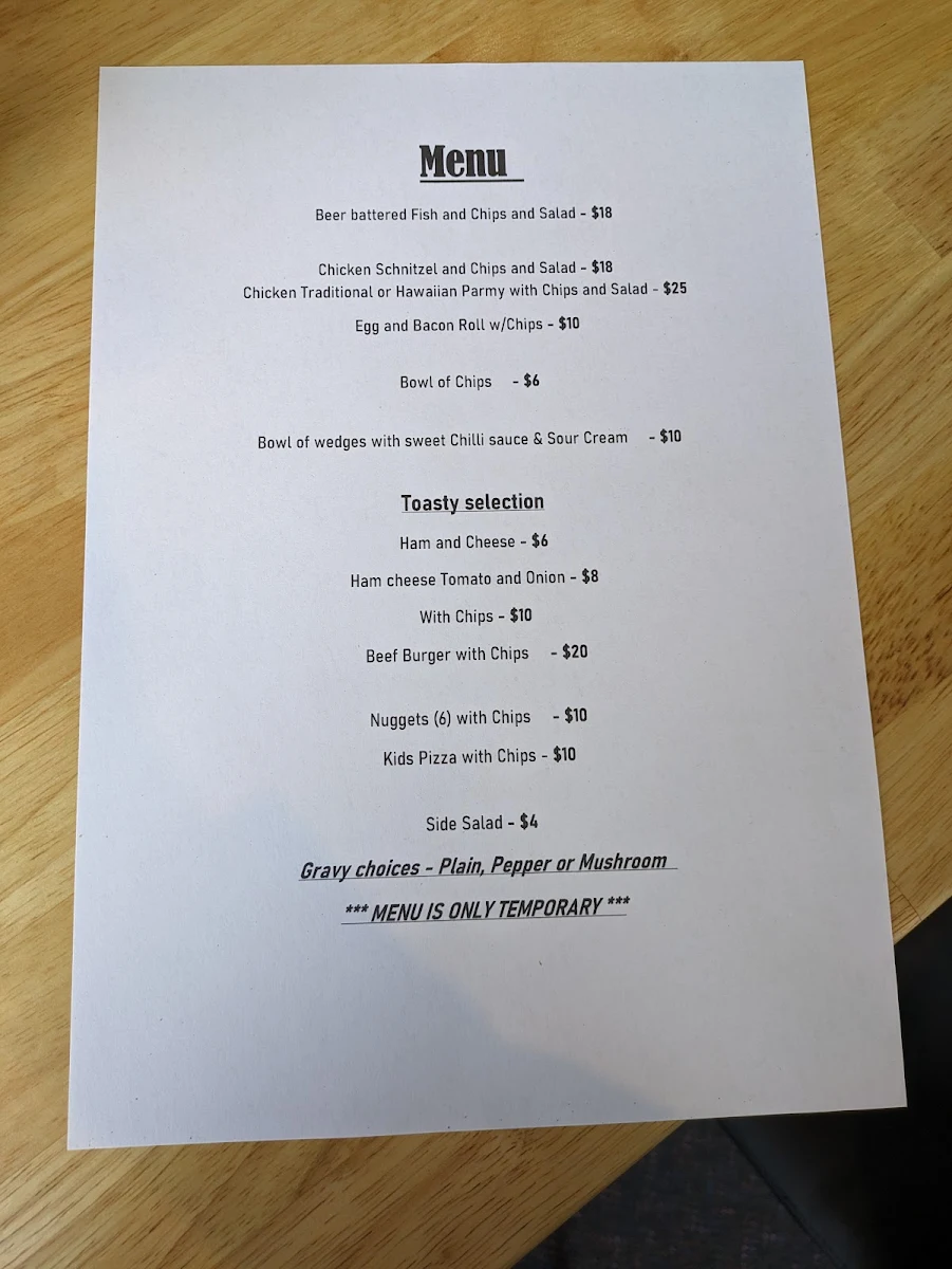 Menu, Dunalley Hotel