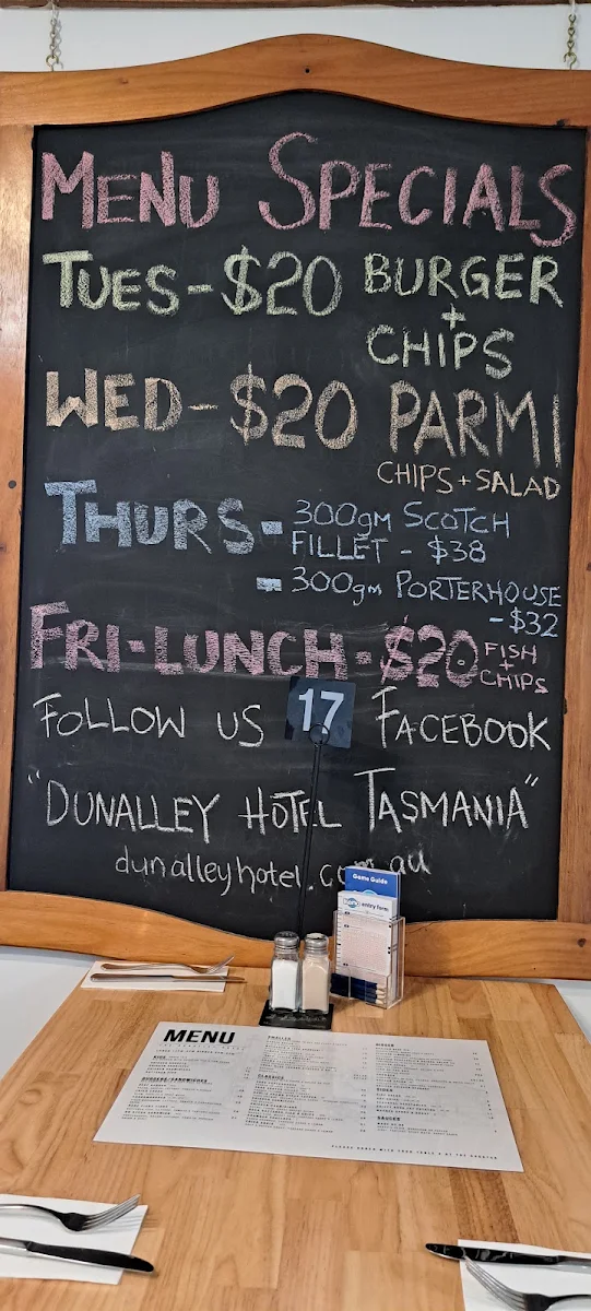 Menu, Dunalley Hotel