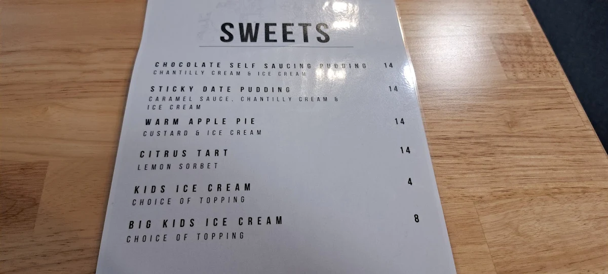 Menu, Dunalley Hotel
