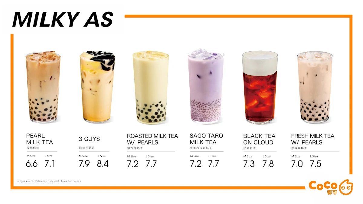 Menu, CoCo Fresh Tea & Juice Hobart