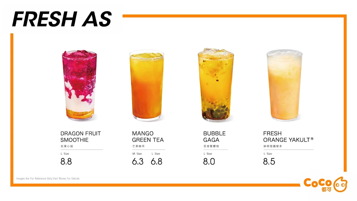 Menu, CoCo Fresh Tea & Juice Hobart