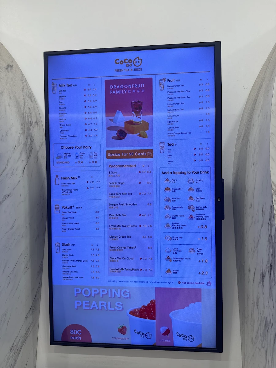 Menu, CoCo Fresh Tea & Juice Hobart