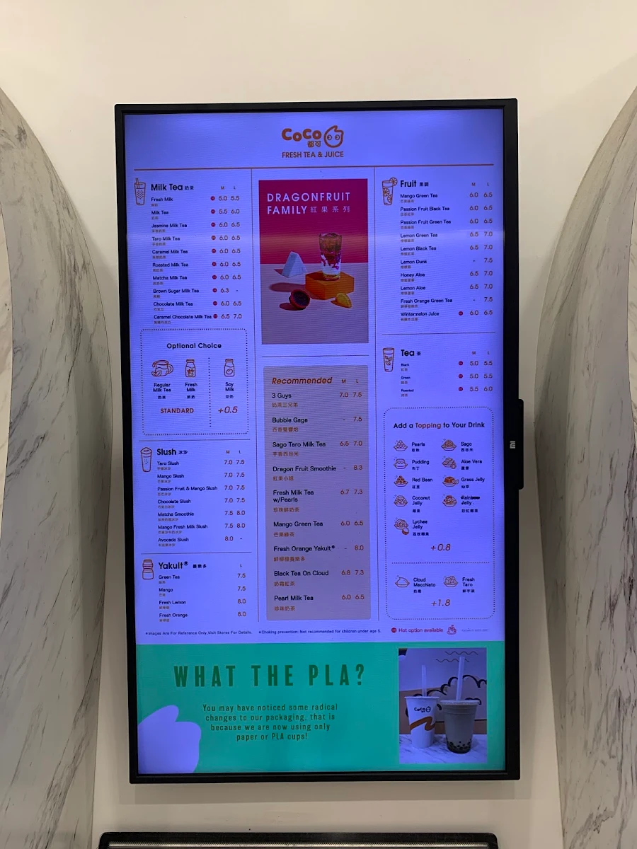 Menu, CoCo Fresh Tea & Juice Hobart
