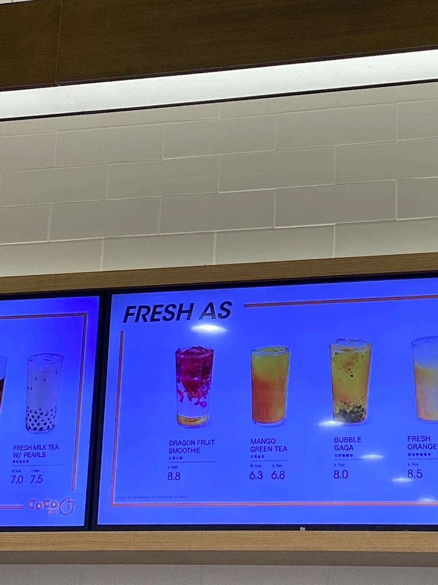 Menu, CoCo Fresh Tea & Juice Hobart