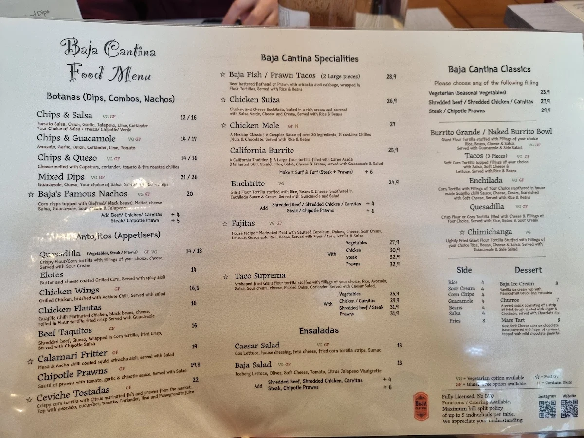Menu, Baja Cantina (Glebe)