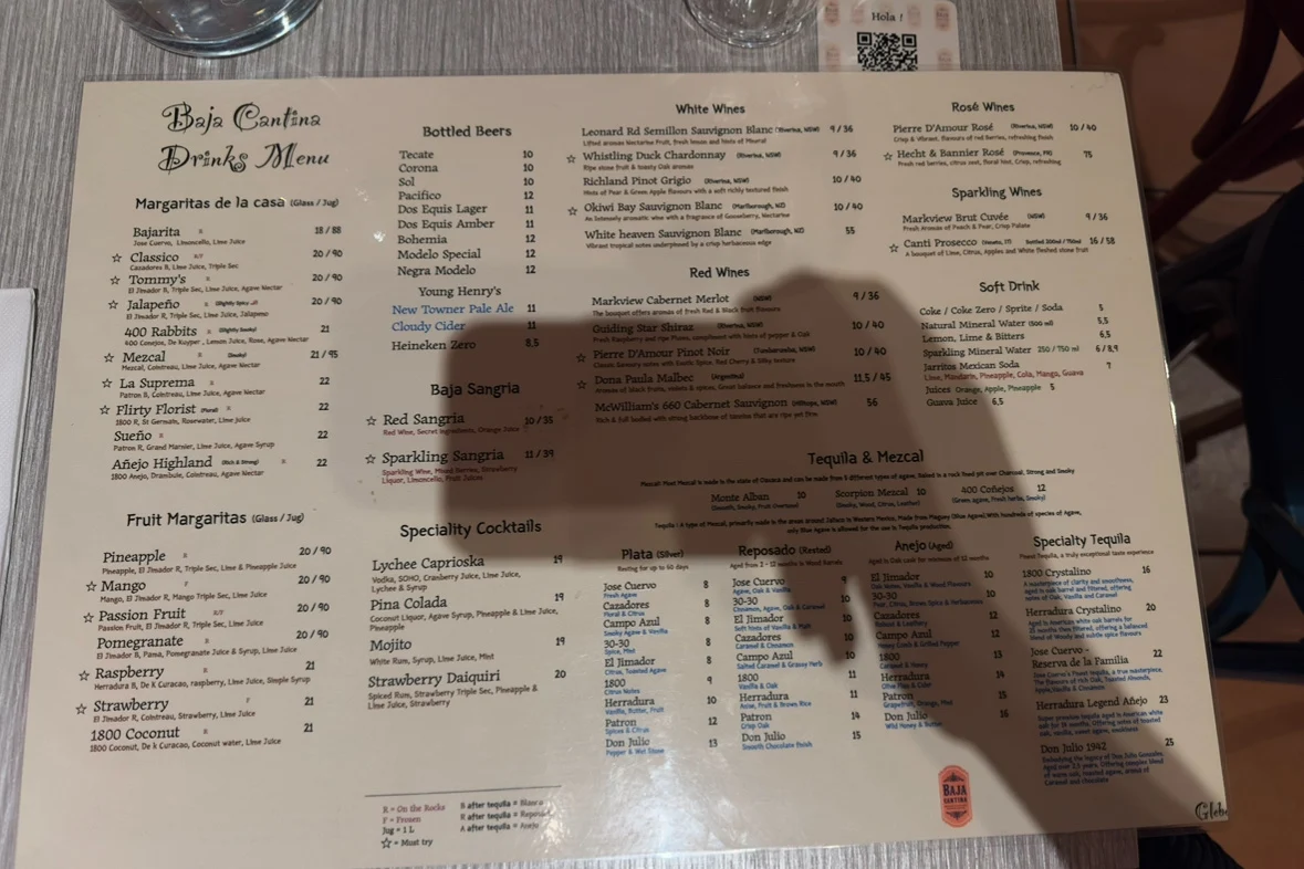 Menu, Baja Cantina (Glebe)