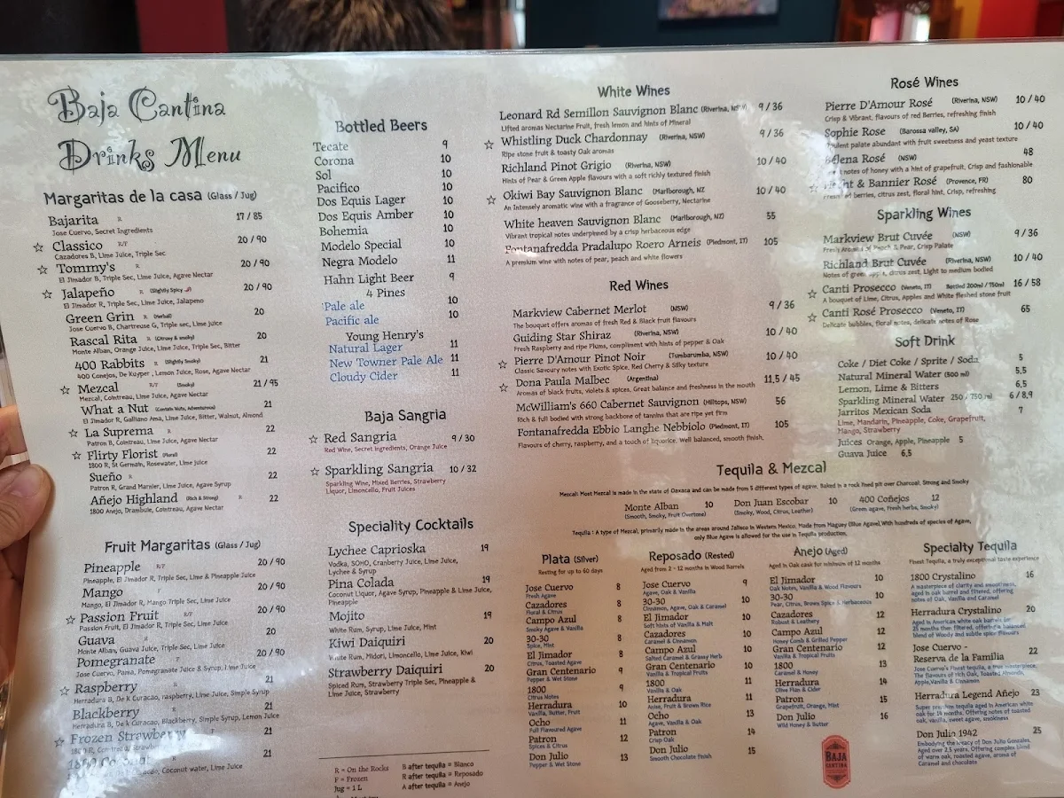 Menu, Baja Cantina (Glebe)