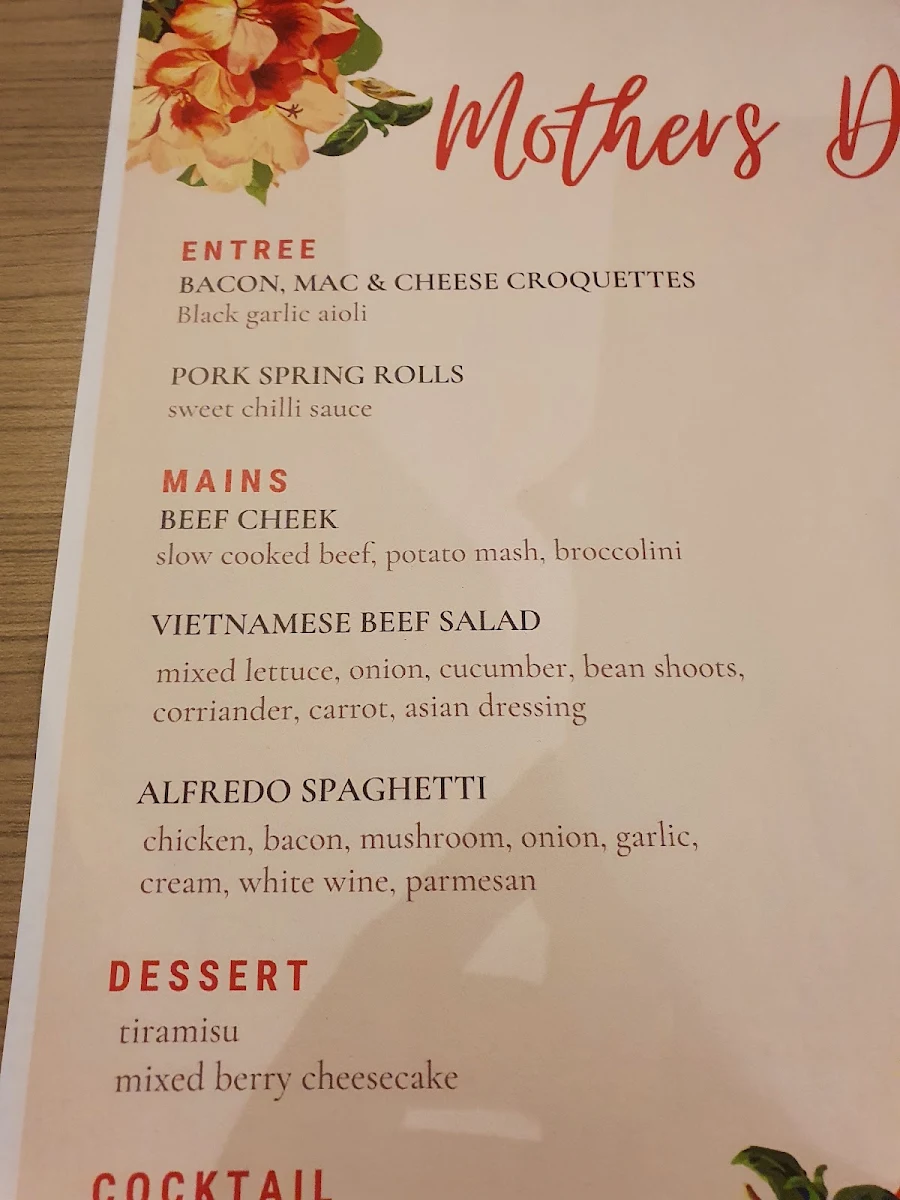 Menu, Commercial Hotel