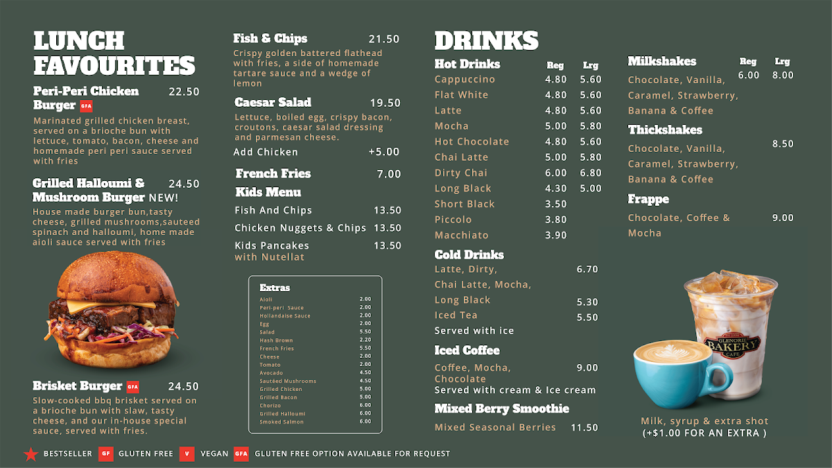 Menu, Glenorie Bakery