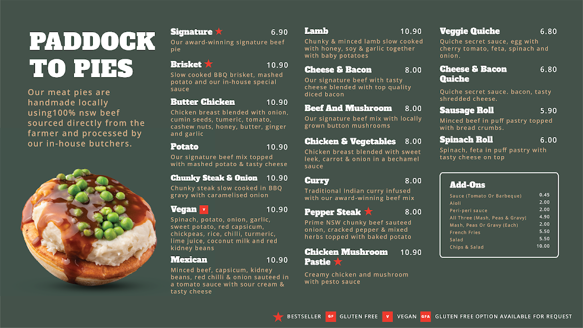 Menu, Glenorie Bakery