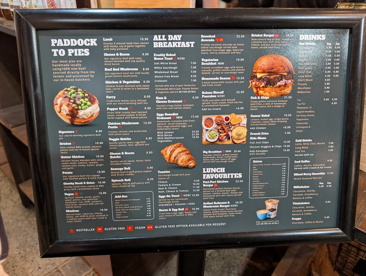 Menu, Glenorie Bakery
