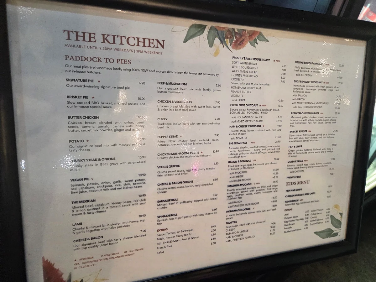 Menu, Glenorie Bakery