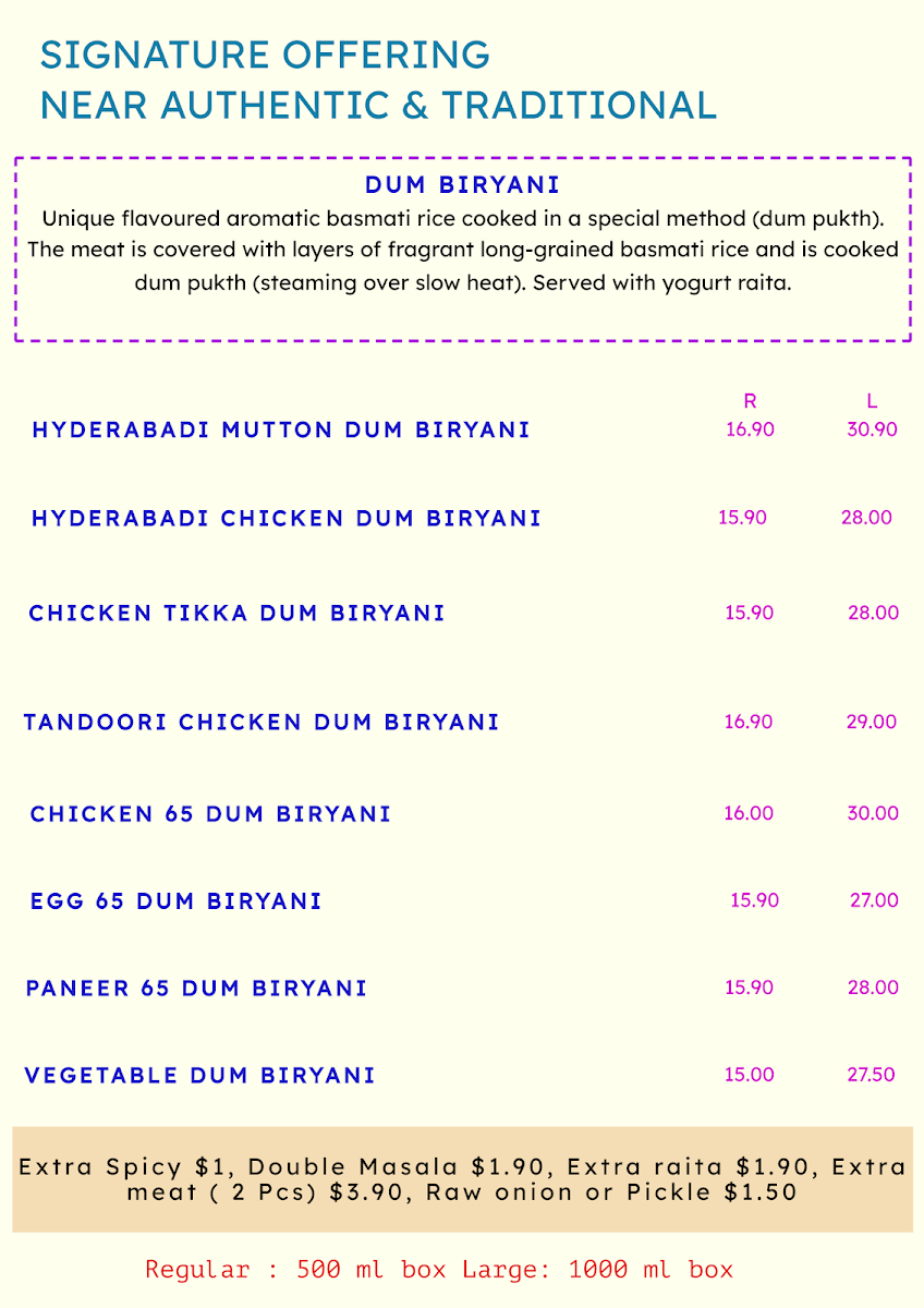 Menu, Flavour-e-Azam