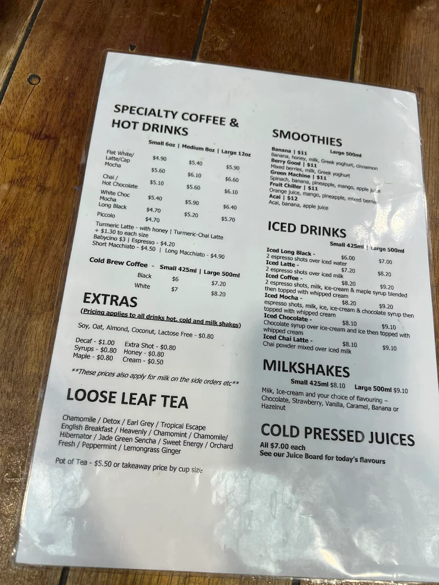 Menu, South Coast Coffee Co.